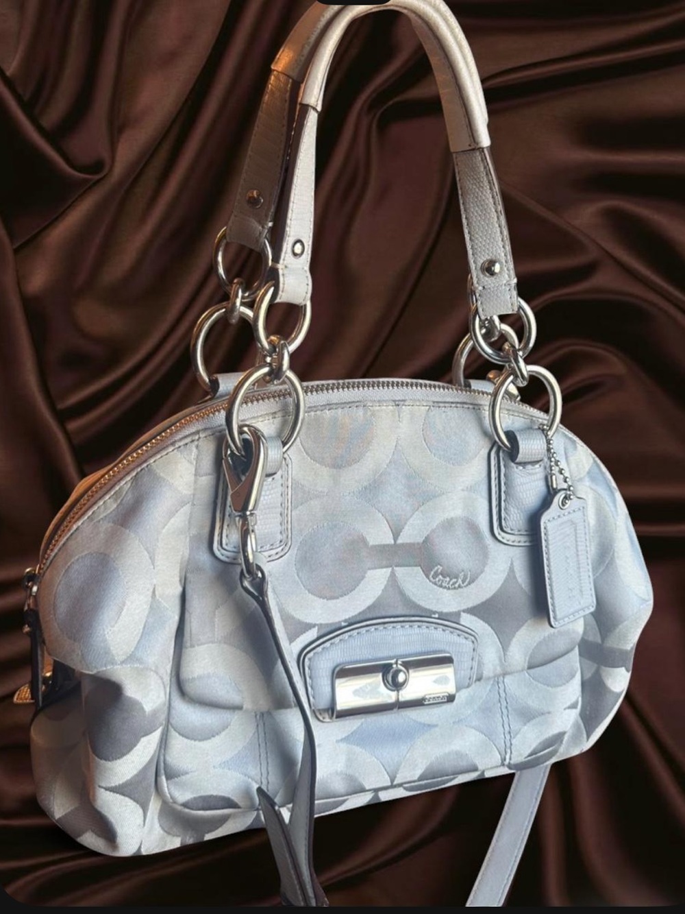 Coach Silver Signature Jacquard Shoulder Satchel